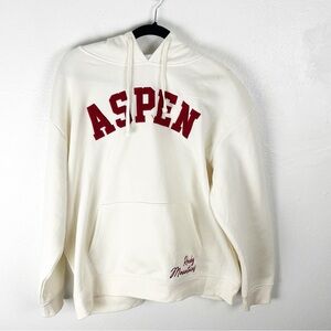 RENUAR Cream Aspen Rocky Mountains Long Sleeve Kangaroo Pocket Hoodie Sweatshirt